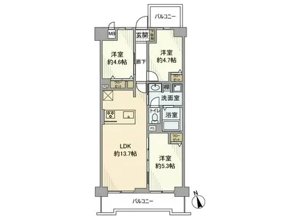 レジデンシャル戸田公園ザ・マークフィールド(3LDK/2階)の間取り写真