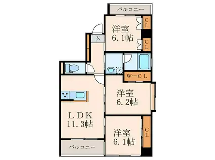 ヒルクレスト小倉高峰グランデ(3LDK/5階)の間取り写真