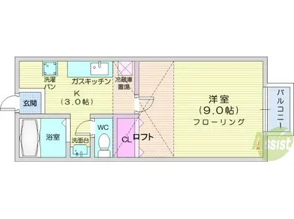 アヴァンセ六丁の目Ⅱ(1K/1階)の間取り写真