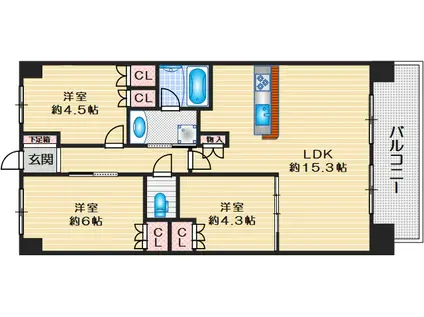 エスリード江坂グランアリーナ(3LDK/7階)の間取り写真