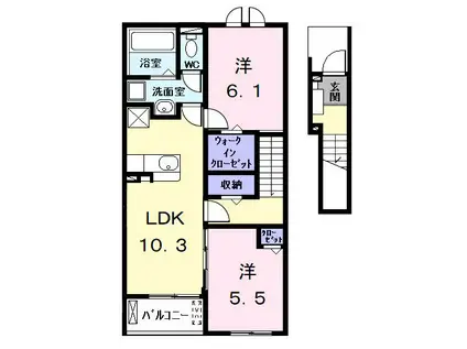 ヒカルサ名古屋港区大西II(2LDK/2階)の間取り写真
