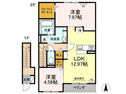 サニープレイス十一屋D棟(2LDK/2階)の間取り写真
