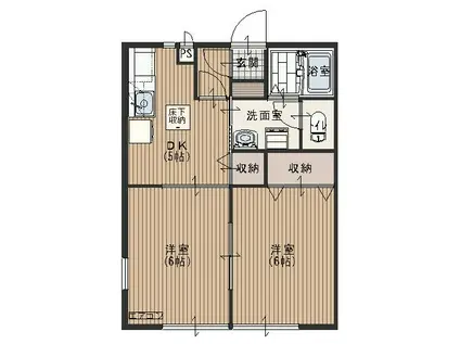 コンフォートポルテ(2DK/1階)の間取り写真