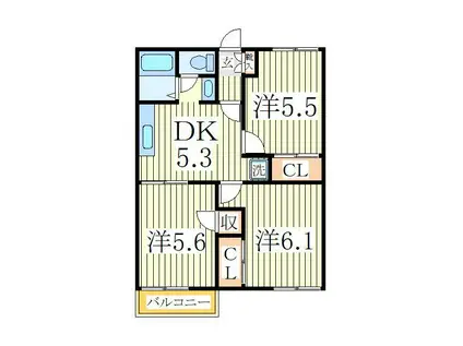 クレセントハイム(3DK/1階)の間取り写真