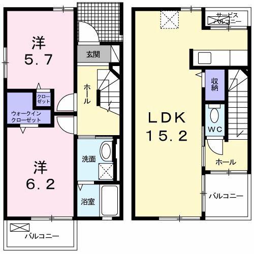クレーヴェル(2LDK/1階)の間取り写真