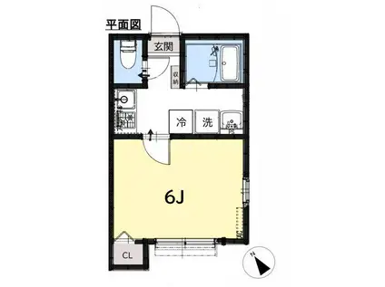 オークランド馬橋(1K/2階)の間取り写真