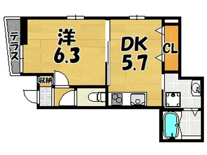XEVO GRAN WOOD AGAWA(1DK/1階)の間取り写真
