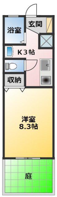 レークハヤIII(1K/1階)の間取り写真