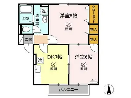 ピローサイド四御神A棟(2DK/2階)の間取り写真