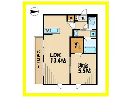 ツートンキューブ(1LDK/2階)の間取り写真