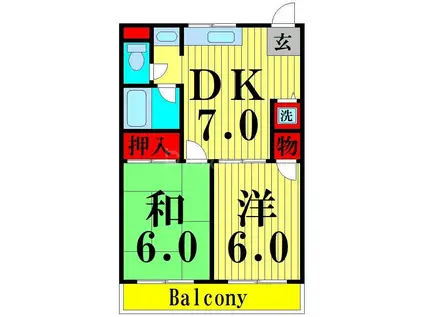 スプリングハイツ(2DK/2階)の間取り写真
