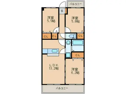 カサグランデIII(3LDK/3階)の間取り写真