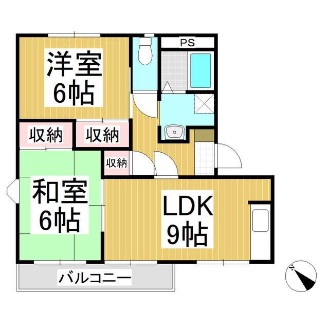 ビラ芳南台B棟(2LDK/2階)の間取り写真
