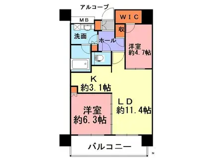 プラウドタワー堺東(2LDK/16階)の間取り写真