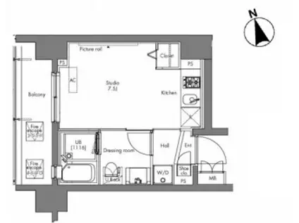 プラウドフラット隅田リバーサイド(ワンルーム/5階)の間取り写真