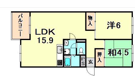 芦屋浜高層(2LDK/14階)の間取り写真