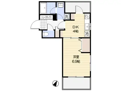 グリーンコート一の坂(1DK/2階)の間取り写真