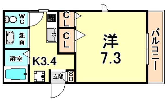 シャローム夙川(1K/1階)の間取り写真