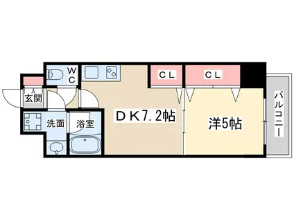 ワンルーフフラットフクシマ(1DK/5階)の間取り写真