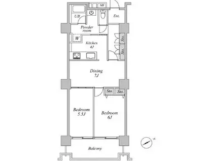 六本木ビュータワー(2DK/9階)の間取り写真