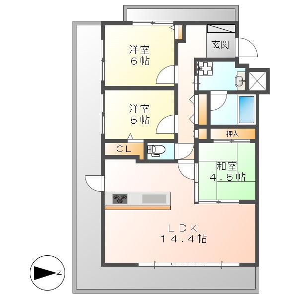 WILLDO黒川(3LDK/3階)の間取り写真