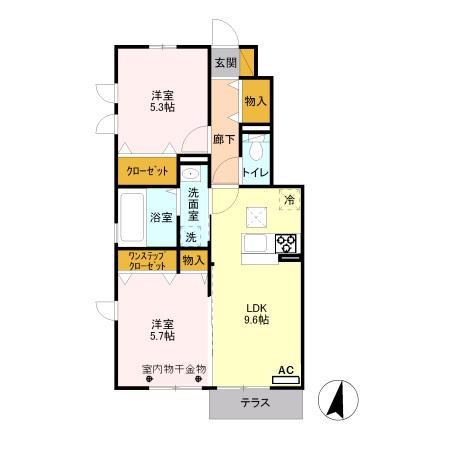 シェーングラースB(2LDK/1階)の間取り写真