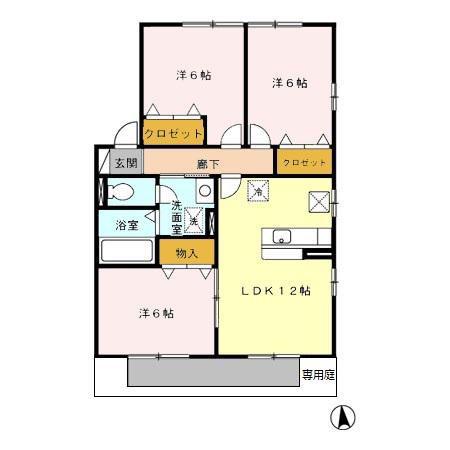 リビングタウン大平台 C(3LDK/1階)の間取り写真