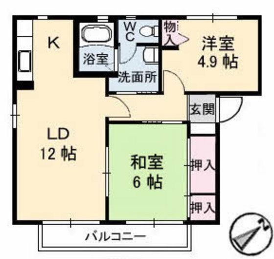 アルティメイトSHAMAISON B棟(2LDK/1階)の間取り写真