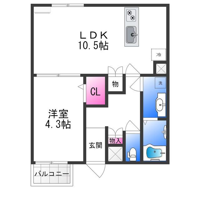 アレグリア鳳ノース(1LDK/1階)の間取り写真