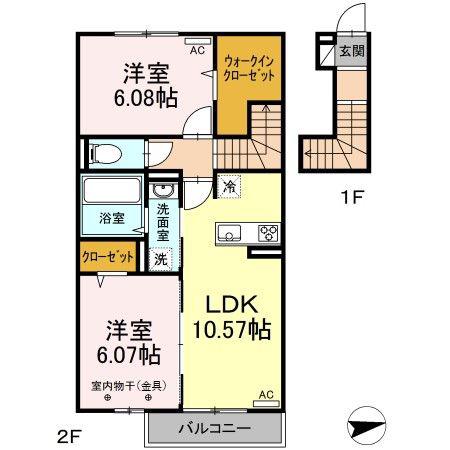 Dルーム江北II A棟(2LDK/2階)の間取り写真