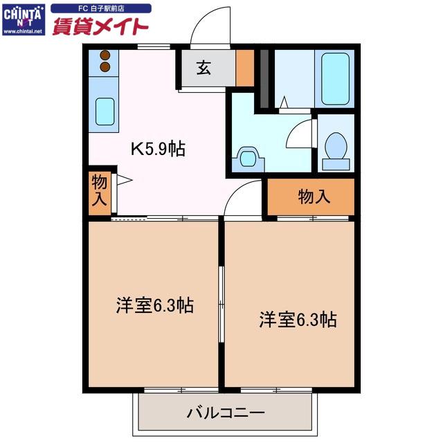 ルミエール777 C棟(2DK/2階)の間取り写真