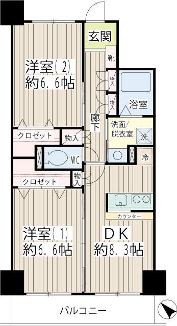 スカイ61(2DK/7階)の間取り写真