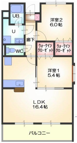 ラフィーネ富山(2LDK/3階)の間取り写真
