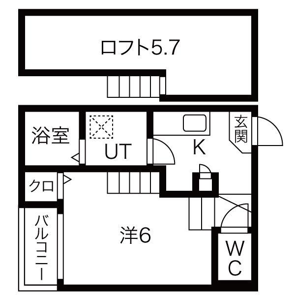 ラ・ポルト(1K/2階)の間取り写真