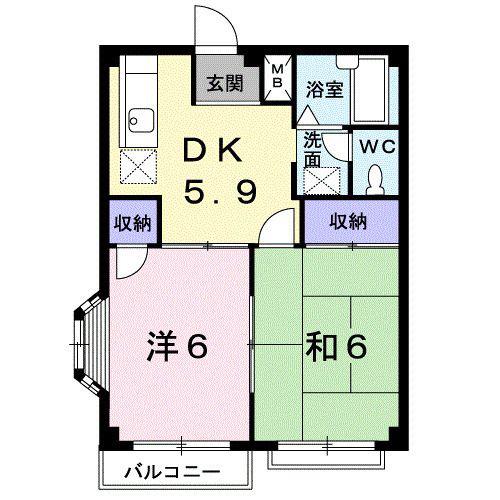 エルディム小暮(2DK/2階)の間取り写真