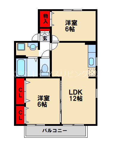 エクセラン・エール(2LDK/2階)の間取り写真