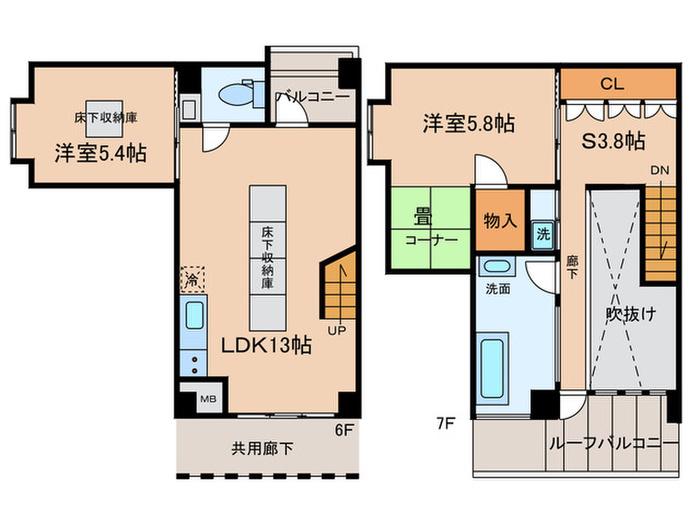イースト-1(2SLDK/6階)の間取り写真
