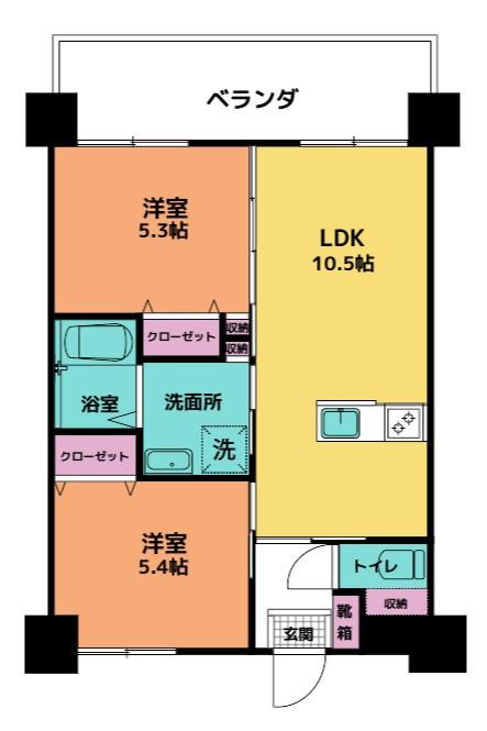 ESAN TERRACE与那原(2LDK/3階)の間取り写真