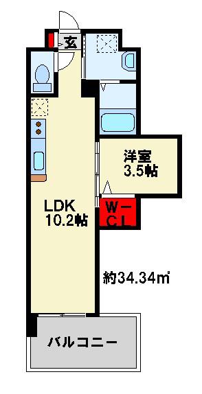 行橋センタービル(1LDK/9階)の間取り写真