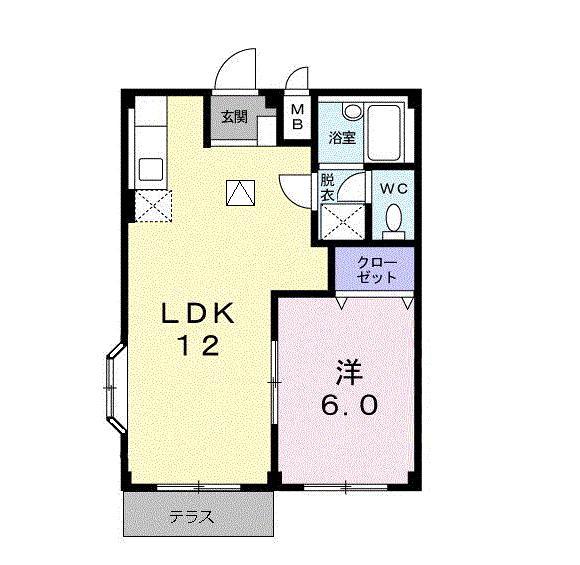 エルディム日向(1LDK/1階)の間取り写真