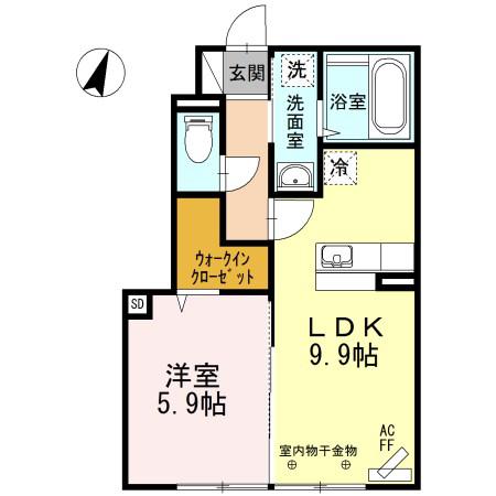 グランドスイート匠五番舘(1LDK/1階)の間取り写真