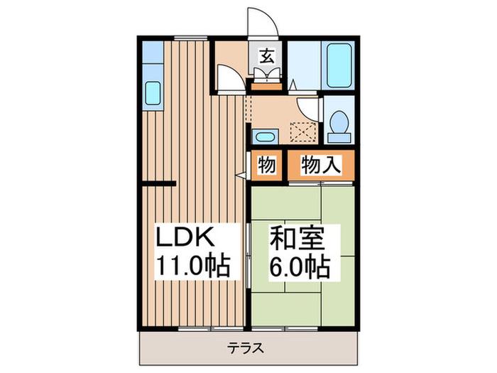 シャトレーつきみ野B(1LDK/1階)の間取り写真