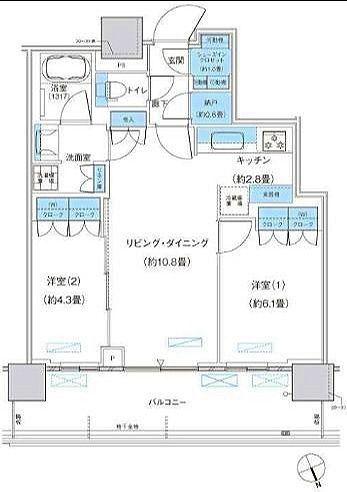 パークシティ柏の葉キャンパス ザ・ゲートタワー ウエスト(2LDK/32階)の間取り写真