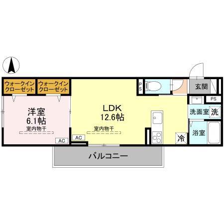 ユイエーム伊勢崎(1LDK/3階)の間取り写真