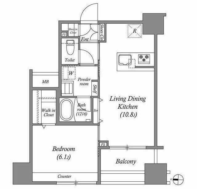 ACP RESIDENCE 中野新橋(1LDK/4階)の間取り写真