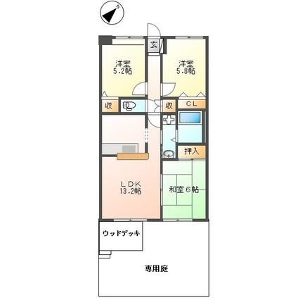 グランディール高野台(3LDK/1階)の間取り写真