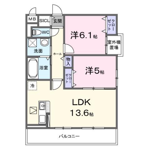 フロレスタ湘南 III(2LDK/3階)の間取り写真