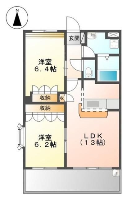 プランドール朝倉(2LDK/3階)の間取り写真