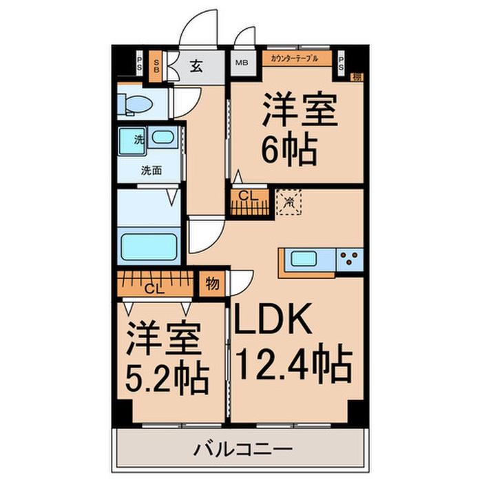 THE RESIDENCE SAKURAYAMA ウエスト(2LDK/9階)の間取り写真