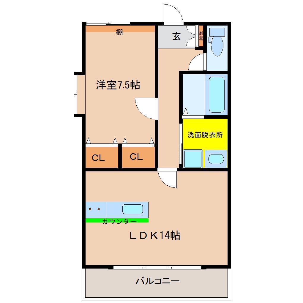 ニチエン大橋(1LDK/3階)の間取り写真